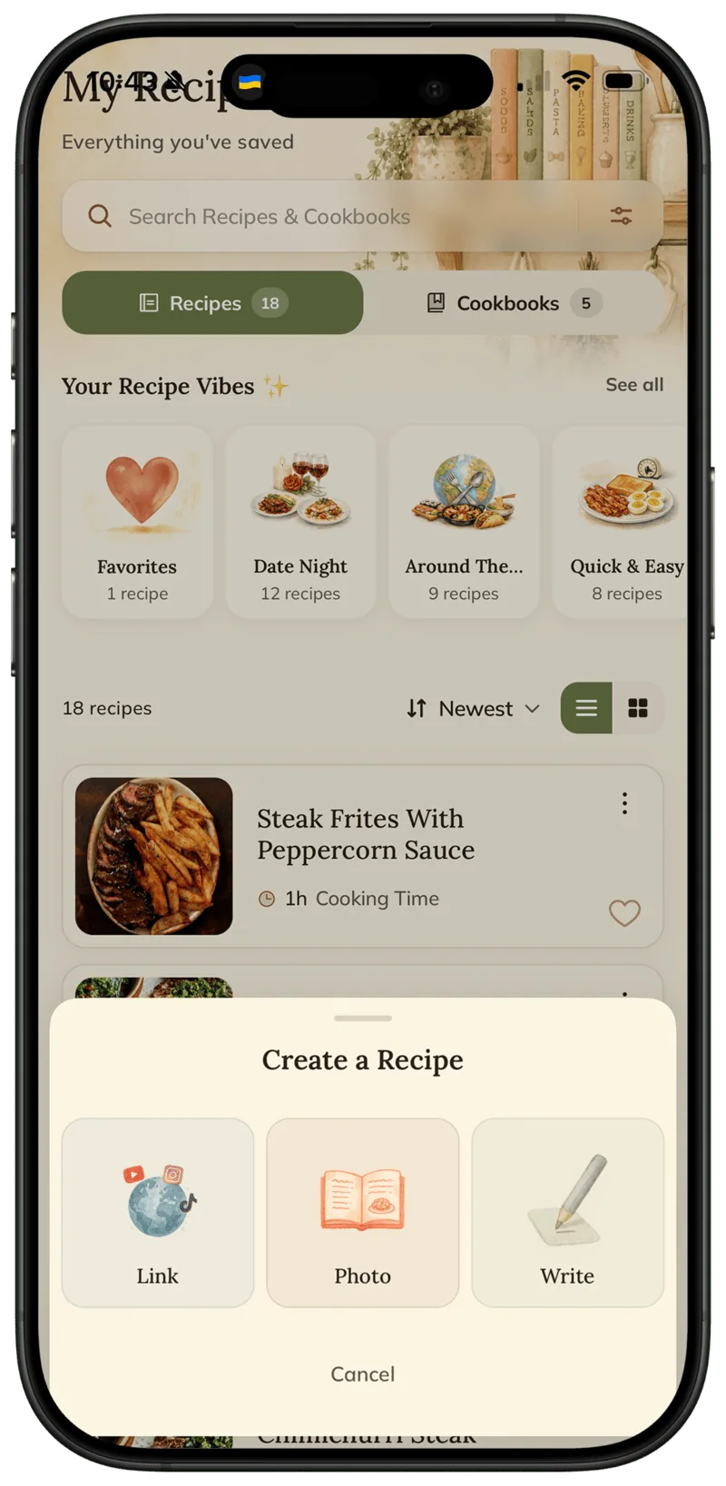Creating a recipe in FOODIE from a link, a photo or plain text
