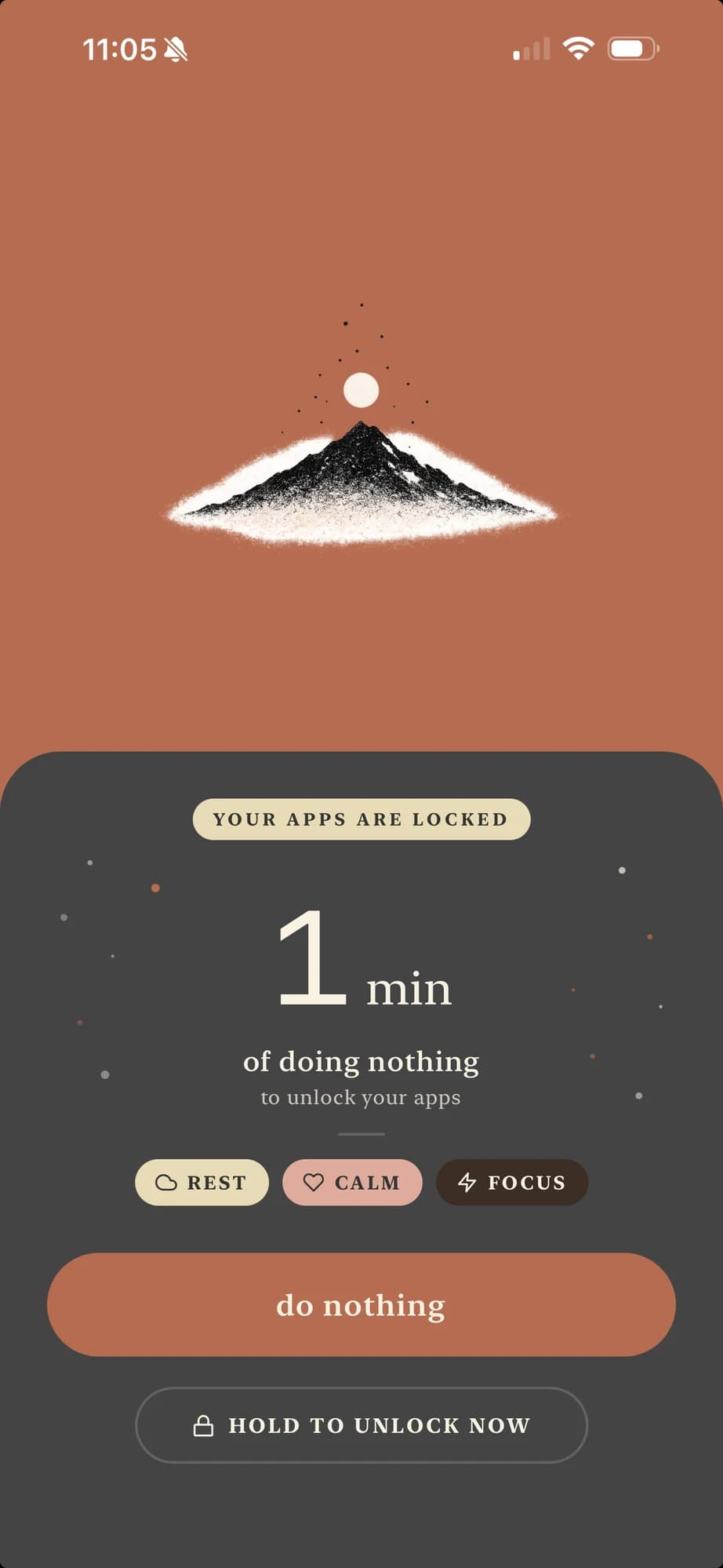 The Nothing lock screen, shown when your apps are blocked